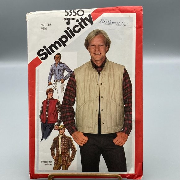 UNCUT Vintage Sewing PATTERN Simplicity 5350, Mens 1981 Shirt and Quilted Vest - Picture 1 of 2